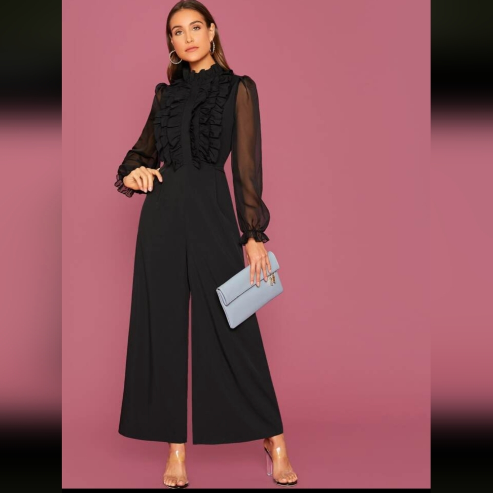 Shein Black Large (8/10) ruffled jumpsuit with zipper
